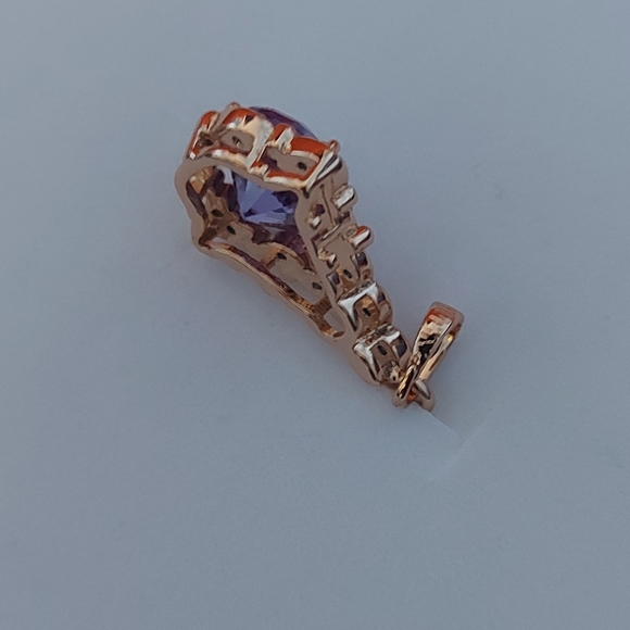 Amethyst Pendant Necklace Decorated With CZ, 23 in - Picture 6 of 7